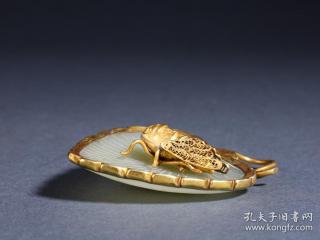 旧藏,和田玉包金一鸣惊人叶形耳坠